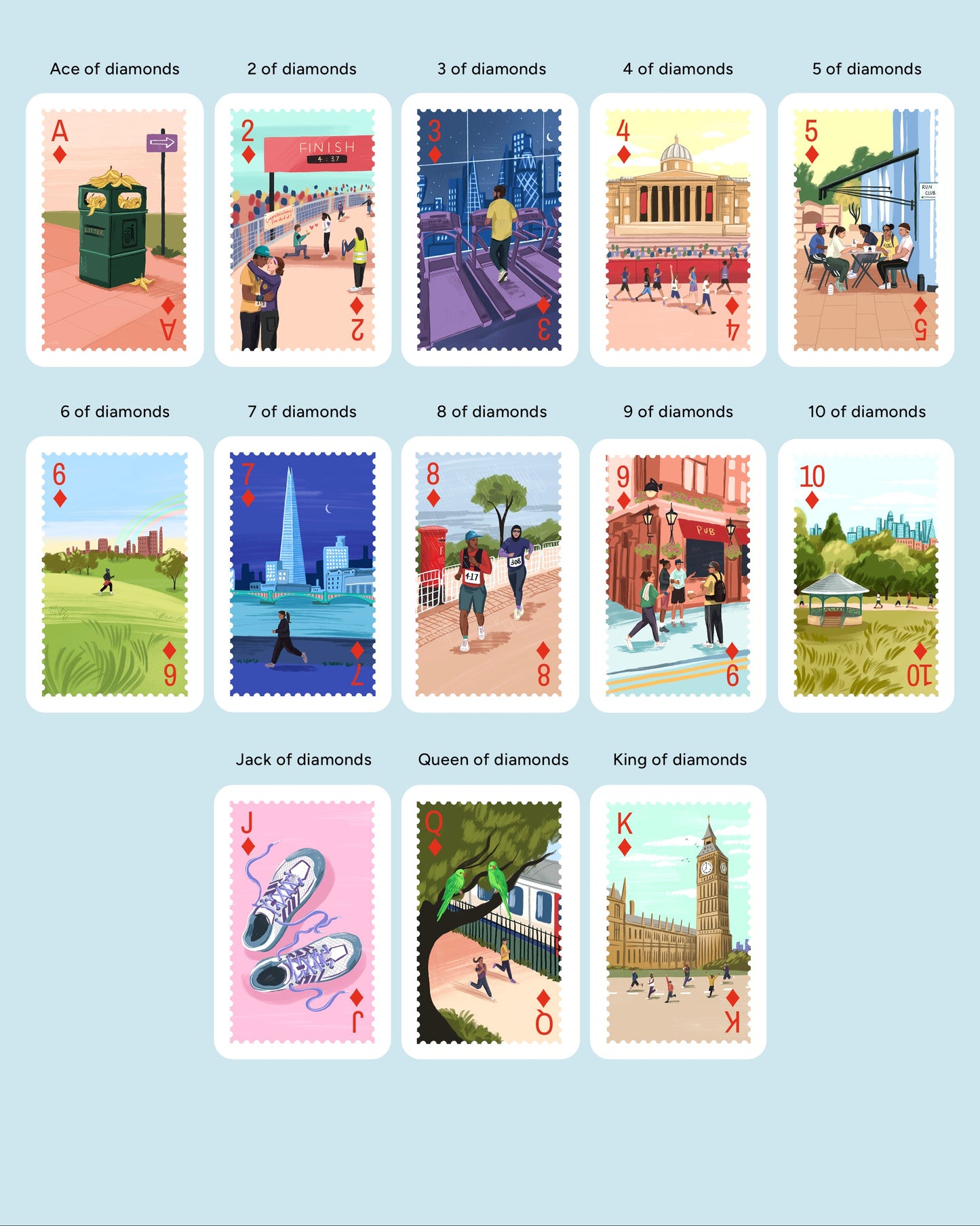 Personalised Playing Cards Running London A4 Print