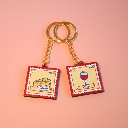 Cheese and Wine Keyrings