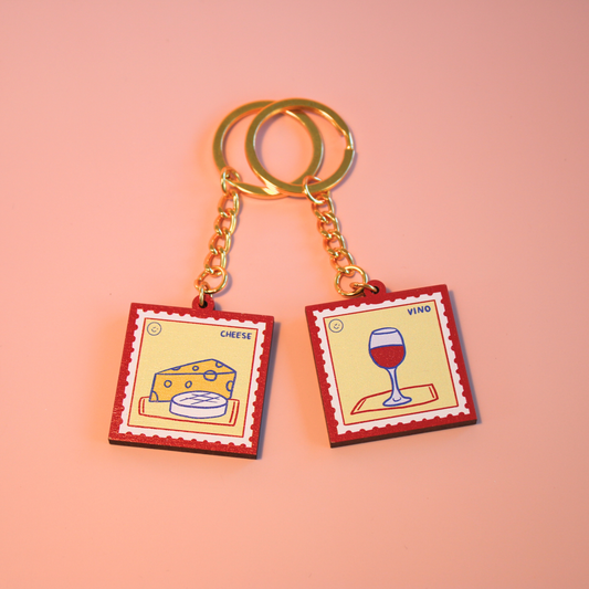 Cheese and Wine Keyrings