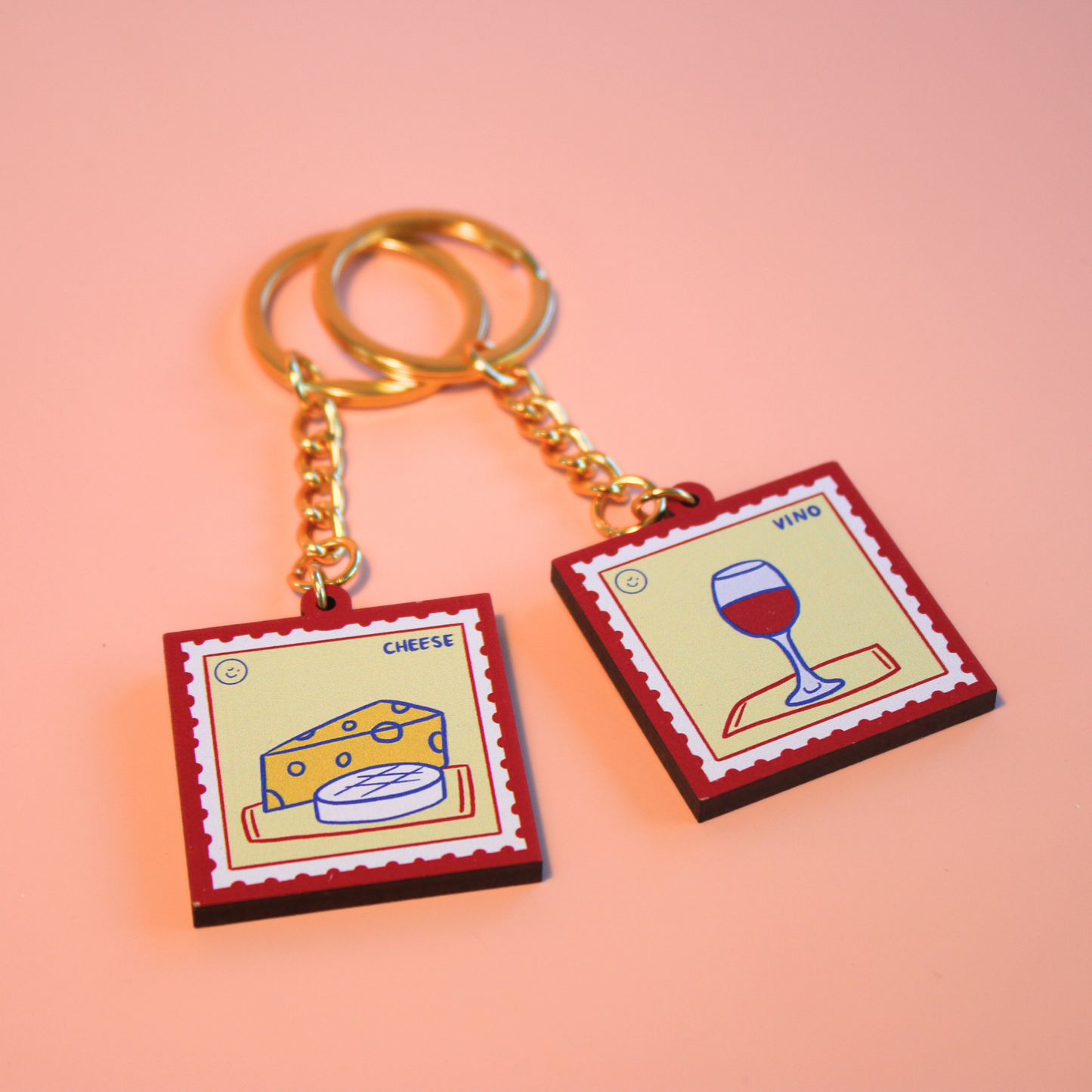 Cheese and Wine Keyrings