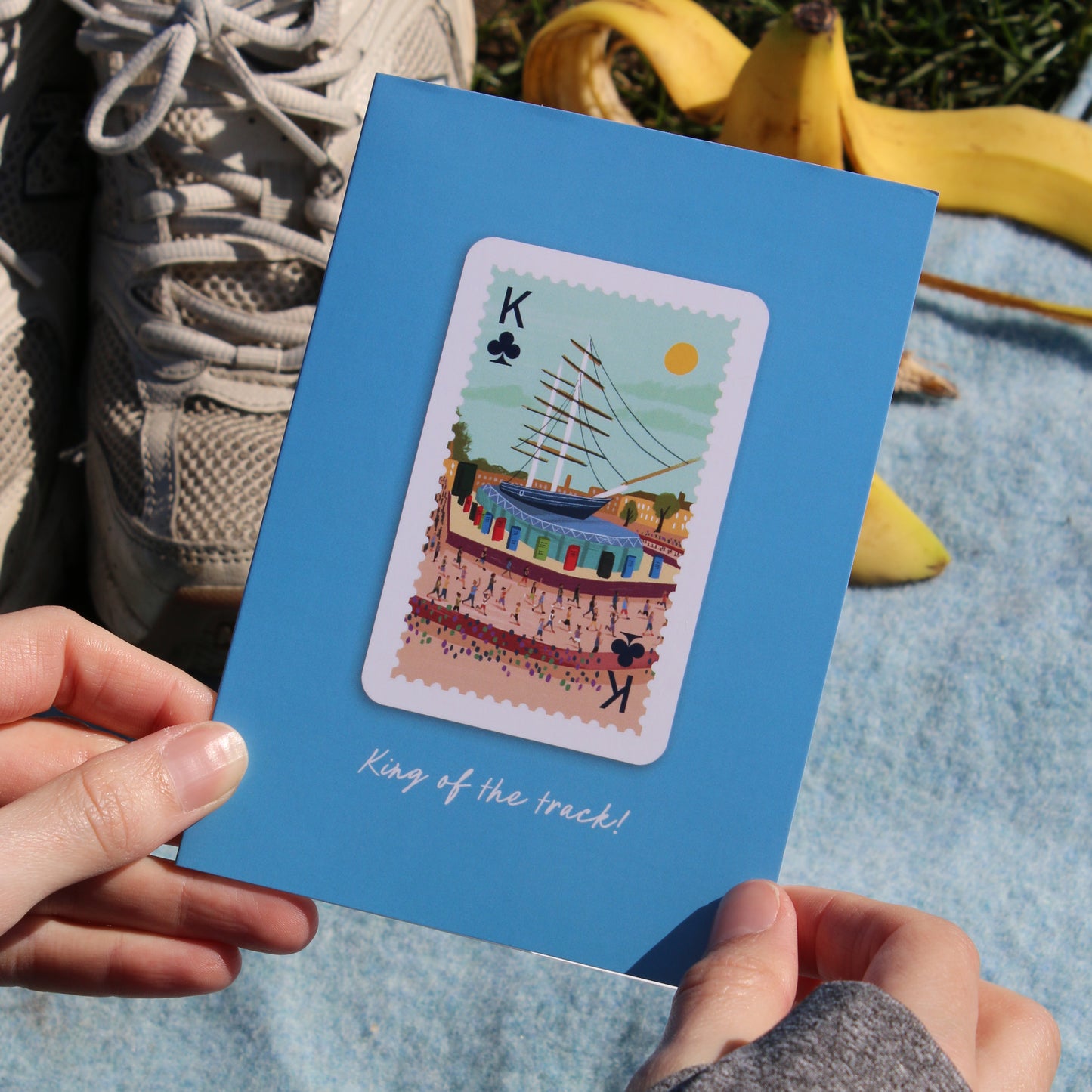 King of the Track Running Greetings Card