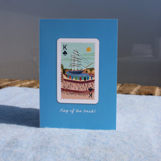 King of the Track Running Greetings Card