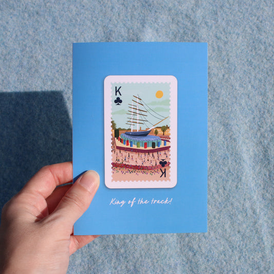 King of the Track Running Greetings Card