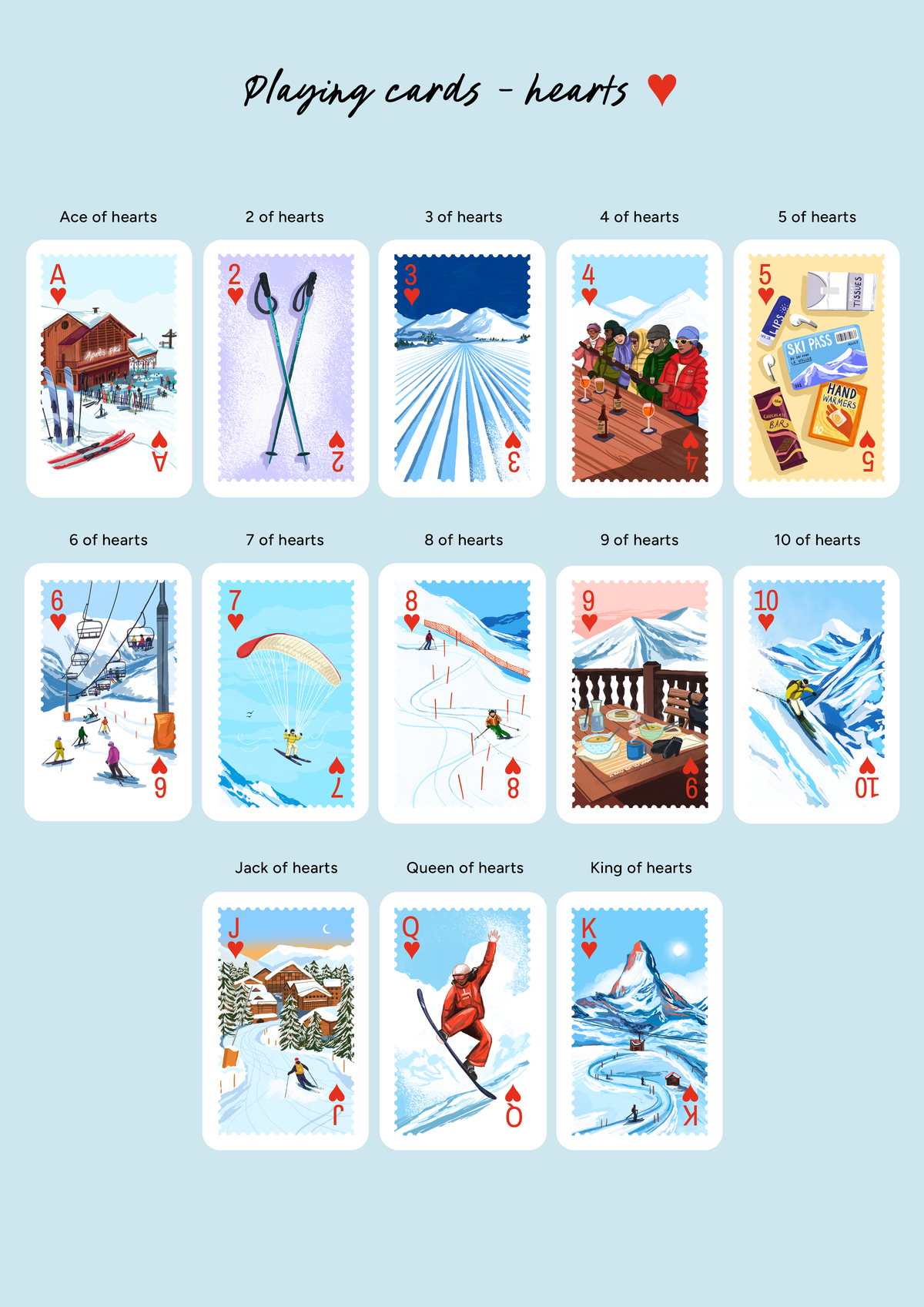 Personalised Playing Cards Skiing/Snowboarding A4 Print