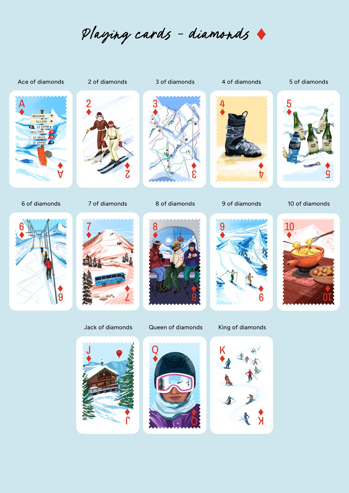 Personalised Playing Cards Skiing/Snowboarding A4 Print
