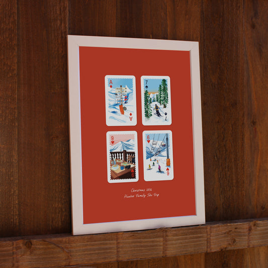 Personalised Playing Cards Skiing/Snowboarding A4 Print
