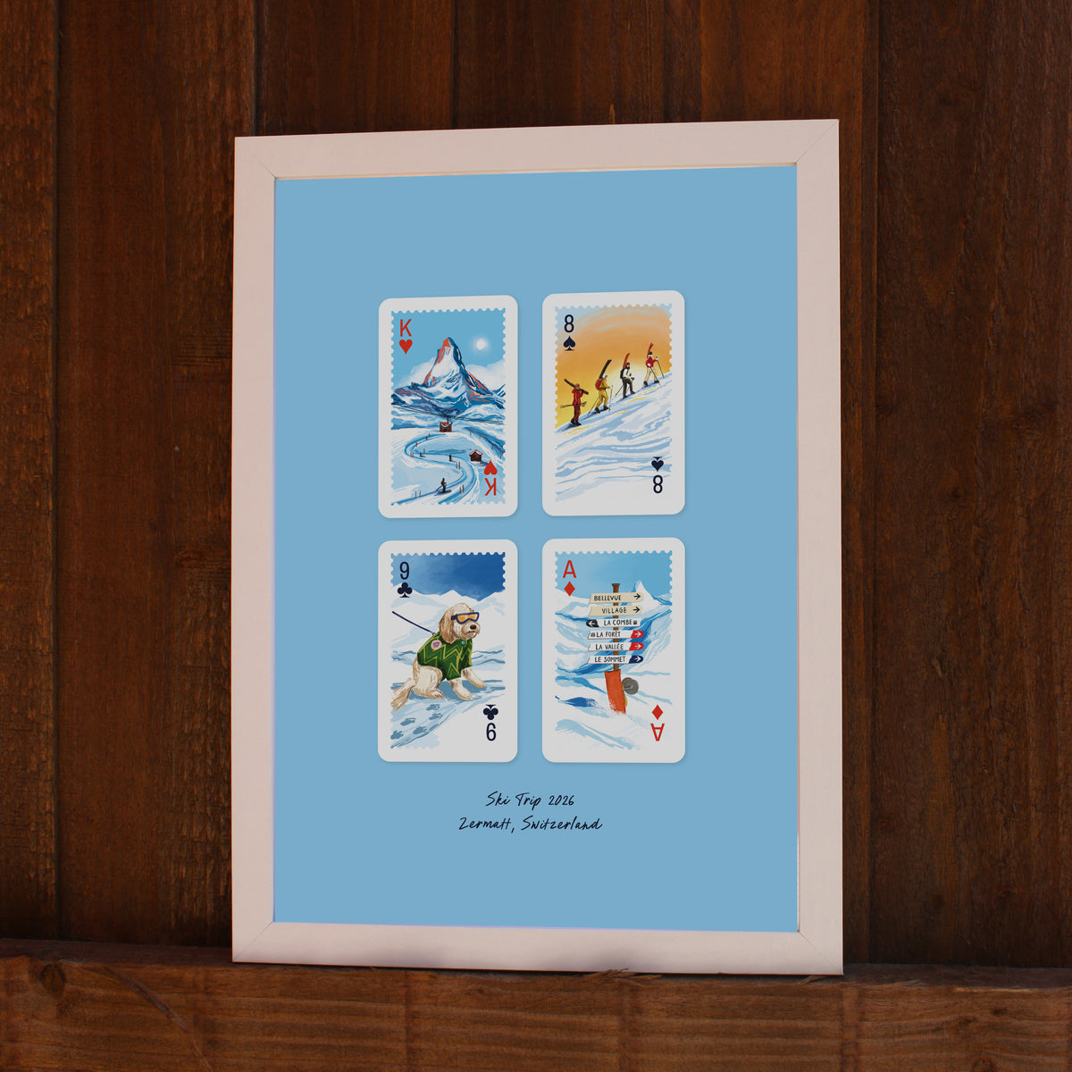 Personalised Playing Cards Skiing/Snowboarding A4 Print