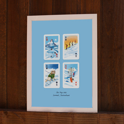 Personalised Playing Cards Skiing/Snowboarding A4 Print