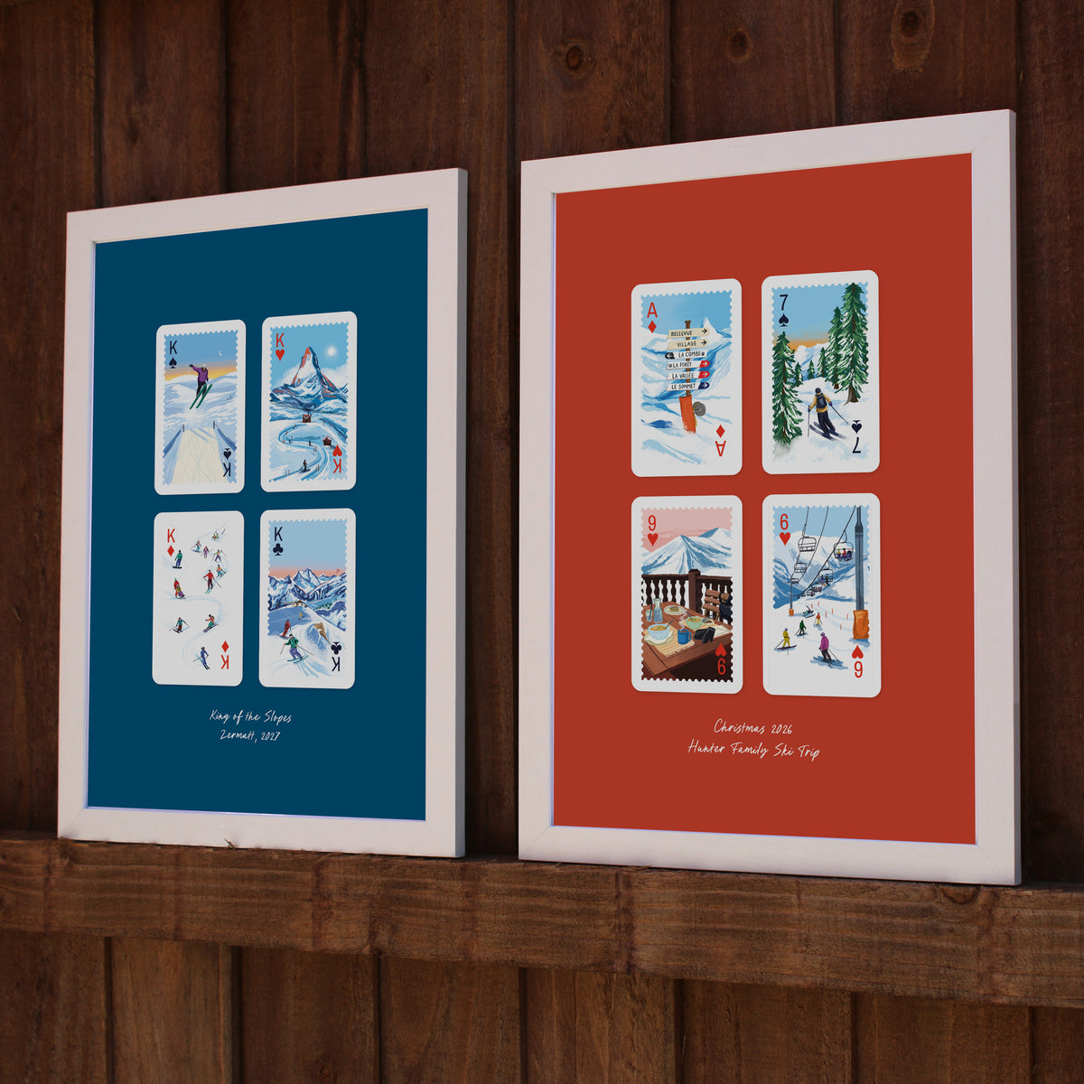 Personalised Playing Cards Skiing/Snowboarding A4 Print